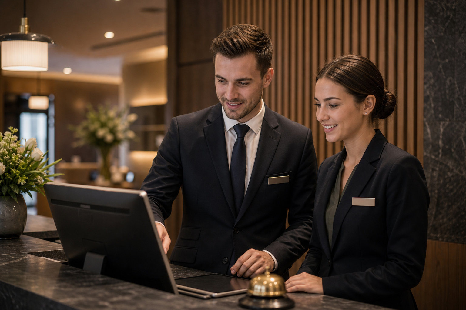 Hotel: Dienstleister bearbeitet den Vorgang